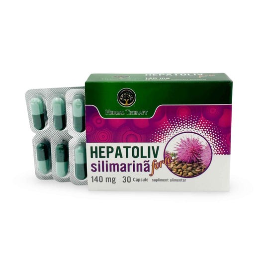 Hepatoliv Silimarina Forte 140 mg - Protejează ficatul și Stimulează regenerarea hepatică, 30 capsule