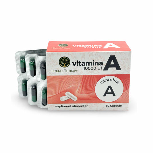 Vitamina A, 10 000 UI - Pentru Sănătatea ochilor și Regenerarea pielii, 30 capsule