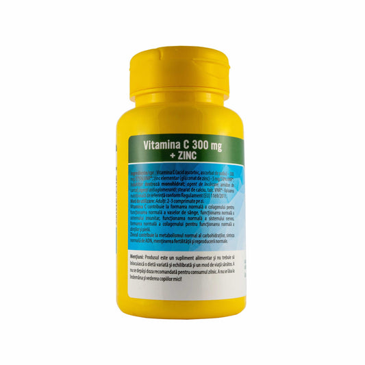 Vitamina C 300 mg + Zinc - Ameliorarea simptomelor răcelii, 60 comprimate