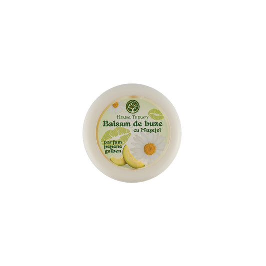 Borcan cosmetic cu balsam de buze cu mușețel și parfum de pepene galben, Herbal Therapy.