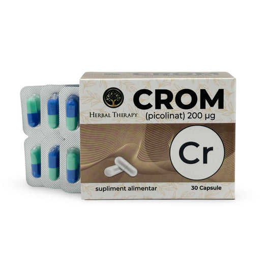Crom (Picolinat) 200 µg - Reglează glicemia și controlul greutății, 30 capsule