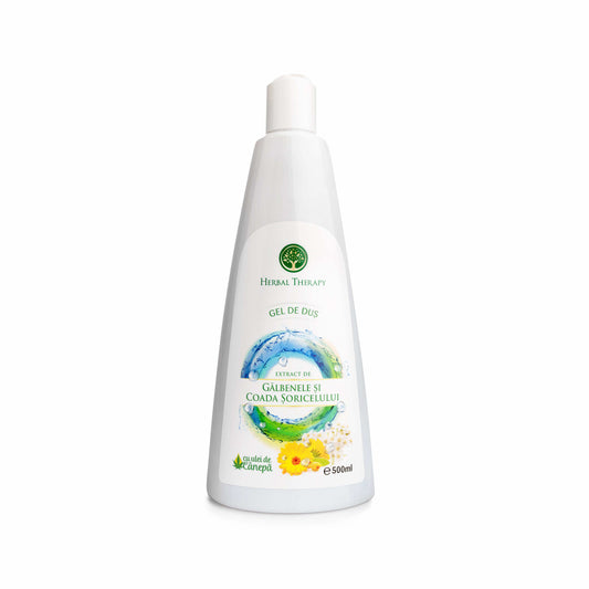 Gel de Dus Calmare Piele Sensibilă - Extract de Gălbenele, Coada Șoricelului și Ulei de Cânepă, 500 ml