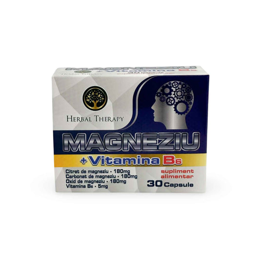 Magneziu + Vitamina B6 -  Reduce oboseala și stresul, 30 capsule