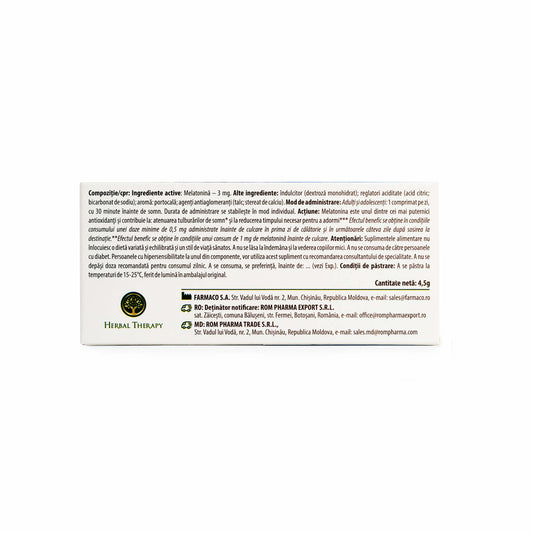 Melatonină 3 mg -  Îmbunătățirea calității somnului, 30 comprimate