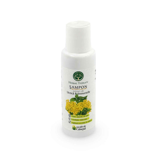 Șampon Păr Gras, Anti-mătreață - Extract de Urzică, Immortelle și Ulei de Cânepă, 100 ml