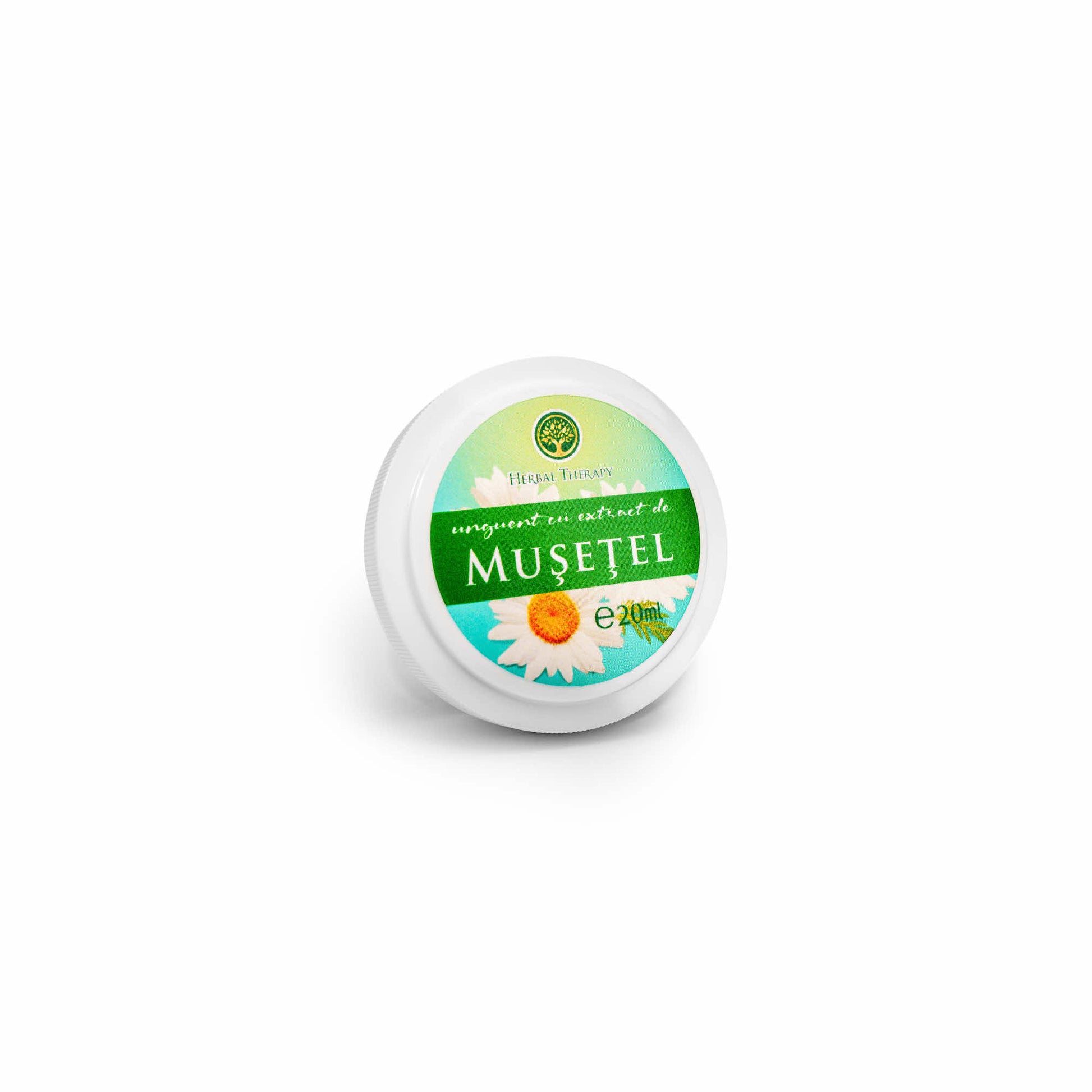 Borcan cosmetic Herbal Therapy cu unguent cu extract de mușețel, 20 ml, vedere frontală.