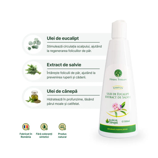 Stimulating and Regenerating Shampoo - Sage Extract, Eucalyptus Oil and Hemp Oil, 300 ml